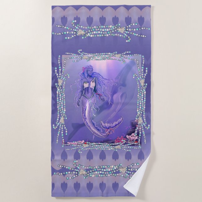Purple Ocean Mermaid Beach Towel (Front)