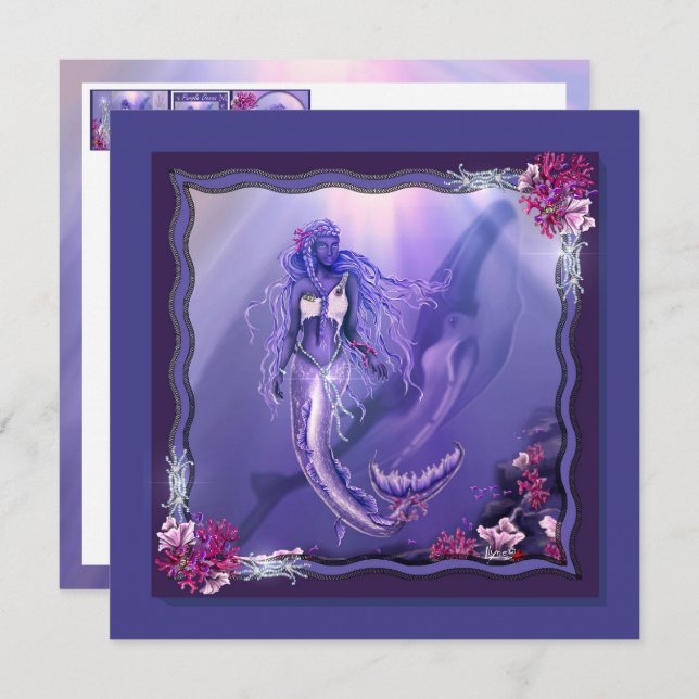 Purple Ocean Mermaid blank card (Front/Back)