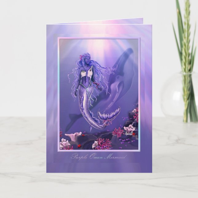 Purple Ocean Mermaid blank card (Front)