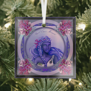 Purple ocean mermaid glass ornament