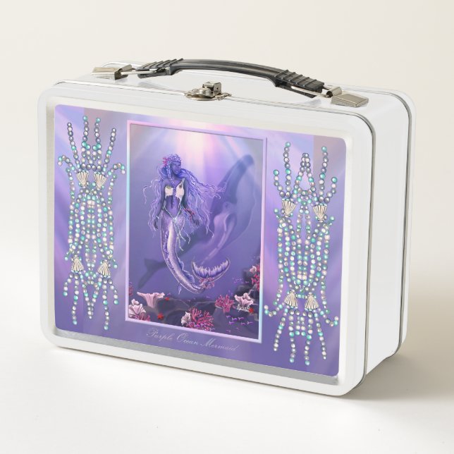 Purple ocean mermaid metal lunch box (Front)