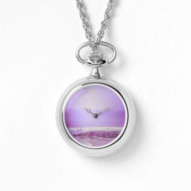 Purple Ocean & Sky Silver Wraparound Watch (Front)