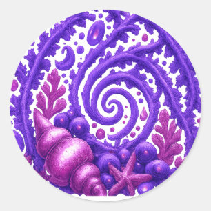 Purple Ocean Spiral Seashell Fantasy Art Mystica Classic Round Sticker