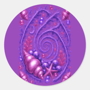 Purple Ocean Spiral Seashell Fantasy Art Mystica Classic Round Sticker