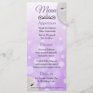 Purple Oceanic Sand Dollar Wedding Menu Card