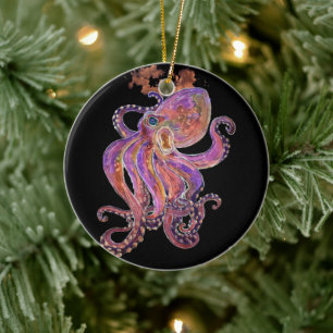 Purple Octopus Ceramic Tree Decoration