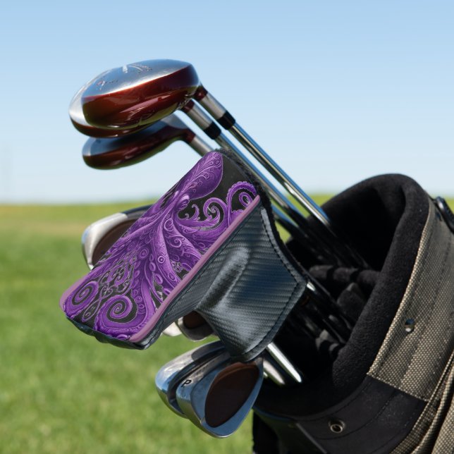 Purple Octopus Victorian Steampunk Kraken  Golf Head Cover (In Situ)