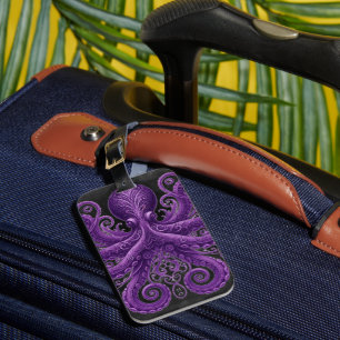 Purple Octopus Victorian Steampunk Kraken Luggage Tag