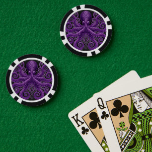 Purple Octopus Victorian Steampunk Kraken  Poker Chips