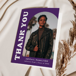 Purple Offset Arch 4 Photo Graduation Thank You Card