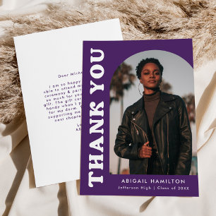 Purple Offset Arch Photo Graduation Thank You Card