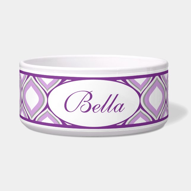 Purple Ogee Personalised Ceramic Dog Bowl (Front)