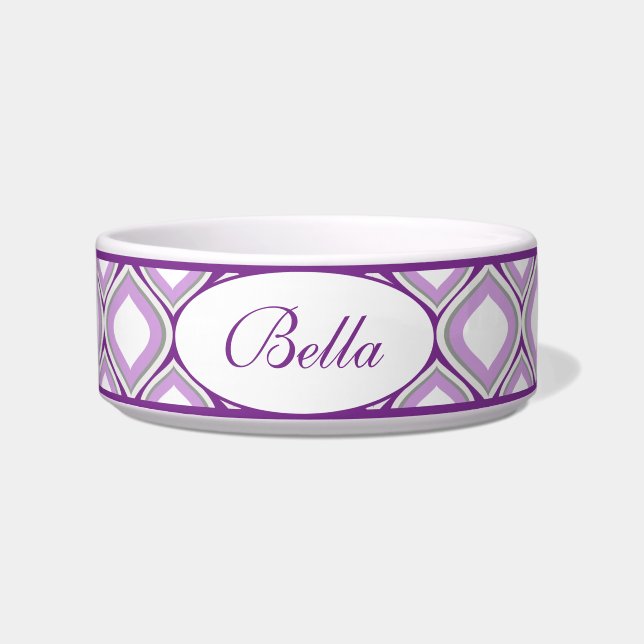 Purple Ogee Personalised Small Ceramic Dog Bowl (Front)