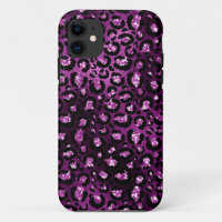 Purple Ombre & Black Glam Glitter Leopard Spots