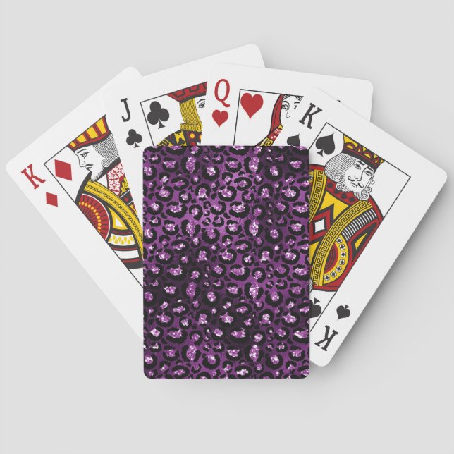 Purple Ombre & Black Glam Glitter Leopard Spots Playing Cards (Back)
