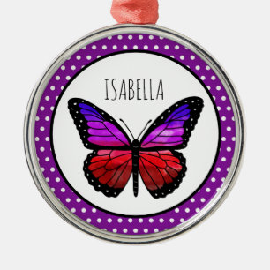 Purple Ombre Butterfly Polka Dot Personalised Metal Tree Decoration
