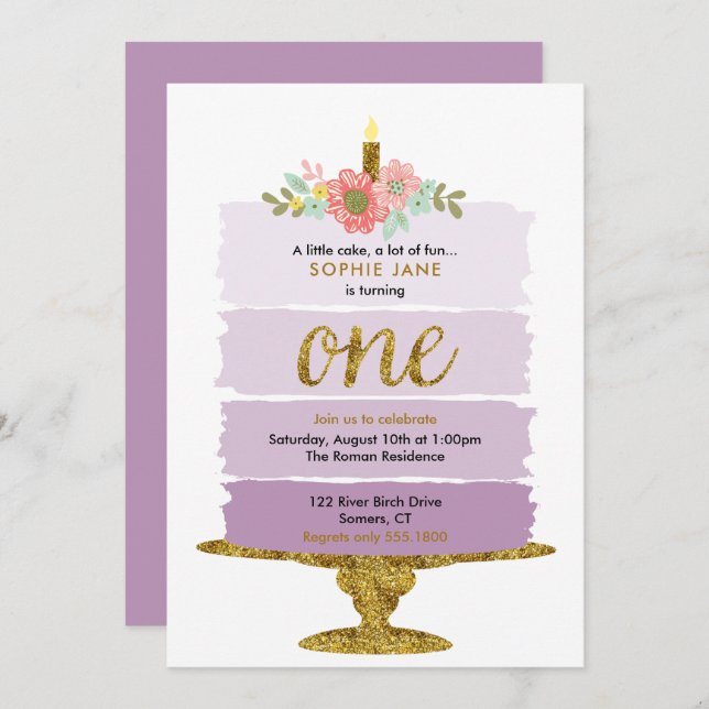 Purple Ombre Cake First Birthday Invitation (Front/Back)