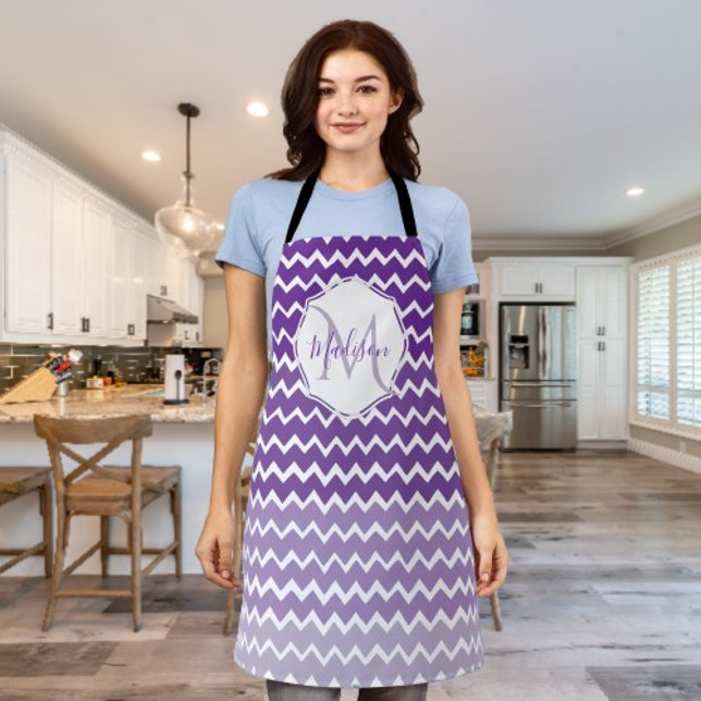 Purple Ombre Chevron Personalised Apron (Purple Ombre Chevron Personalized Apron)