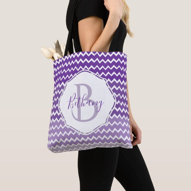 Purple Ombre Chevron Personalised Tote Bag (Close Up)