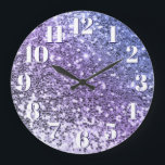 Purple Ombre Chunky Glitter Large Clock<br><div class="desc">Photo of purple and blue ombre chunky, sequin or confetti glitter with bokeh blur and faux sparkle white white fat face numbers with a dark blue drop shadow on a custom wall clock for her. Though I didn't set this as a template, you can use your own photo. You can...</div>