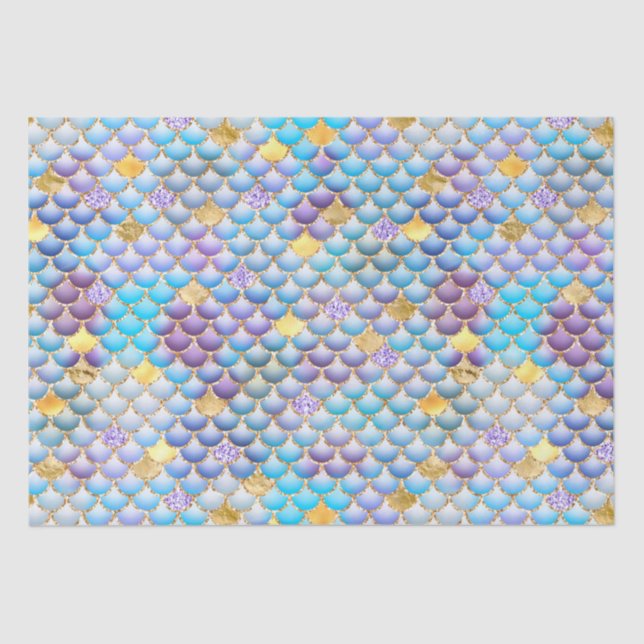 Purple Ombre Foil & Gold Glitter Mermaid Scales Tissue Paper (Front)
