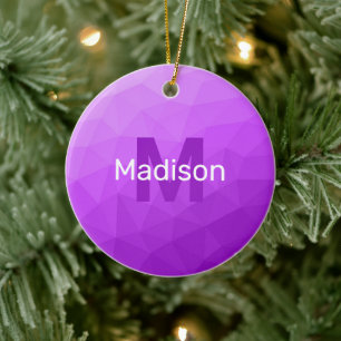 Purple ombre geometric mesh pattern Monogram Ceramic Tree Decoration