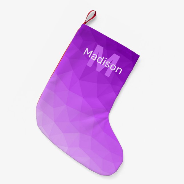 Purple ombre geometric mesh pattern Monogram Small Christmas Stocking (Front (Hanging))