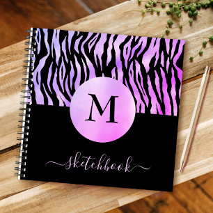 Purple Ombre Glam Animal Print Monogram Sketchbook Notebook