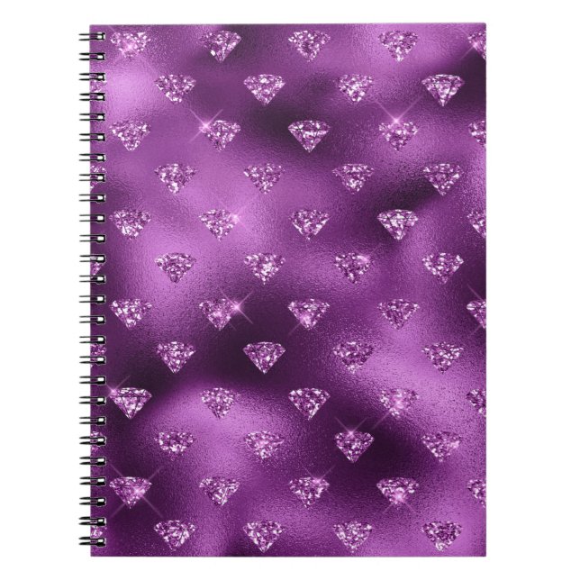 Purple Ombre Glam Glitter Diamonds Pattern Notebook (Front)