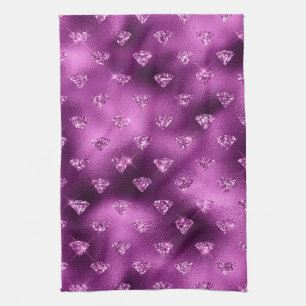 Purple Ombre Glam Glitter Diamonds Pattern Tea Towel