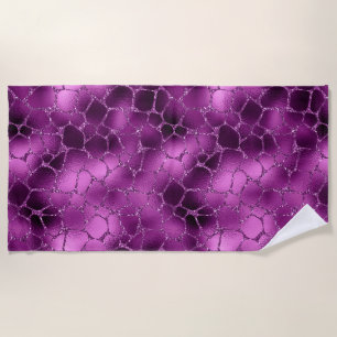 Purple Ombre Glam Glitter Giraffe Spots Pattern Beach Towel