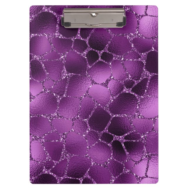 Purple Ombre Glam Glitter Giraffe Spots Pattern Clipboard (Front)