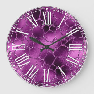 Purple Ombre Glam Glitter Giraffe Spots Pattern Large Clock