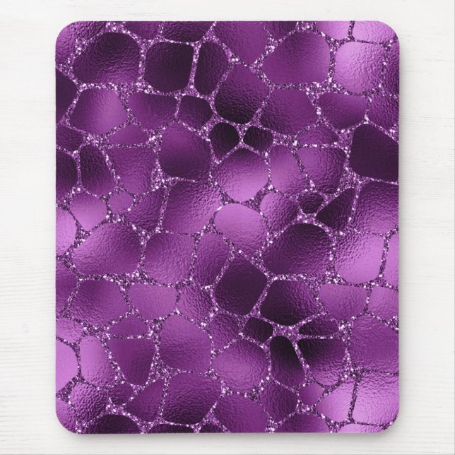 Purple Ombre Glam Glitter Giraffe Spots Pattern Mouse Pad (Front)