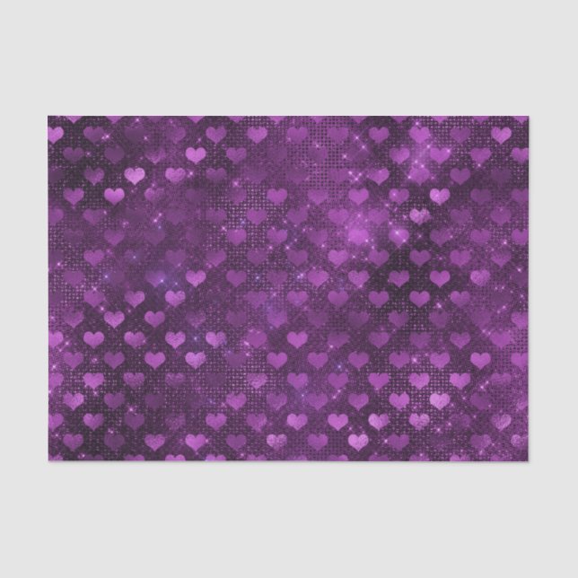 Purple Ombre Glam Glitter Hearts Pattern Tissue Paper (Front)