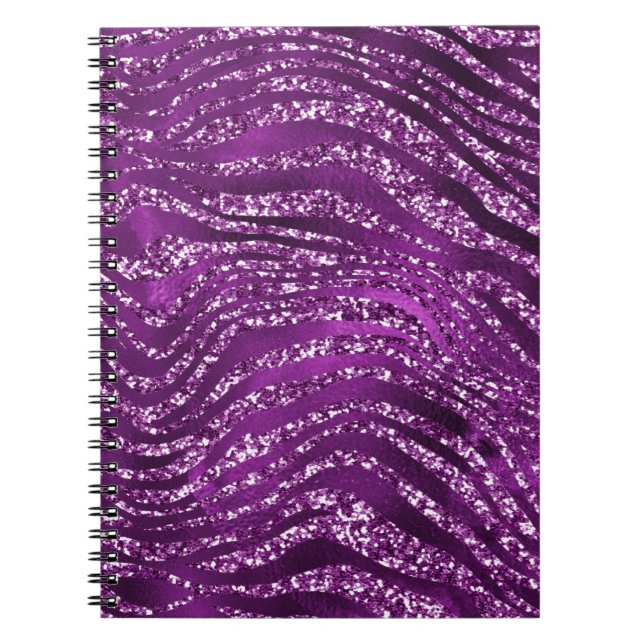 Purple Ombre Glam Glitter Tiger Stripes Pattern Notebook (Front)