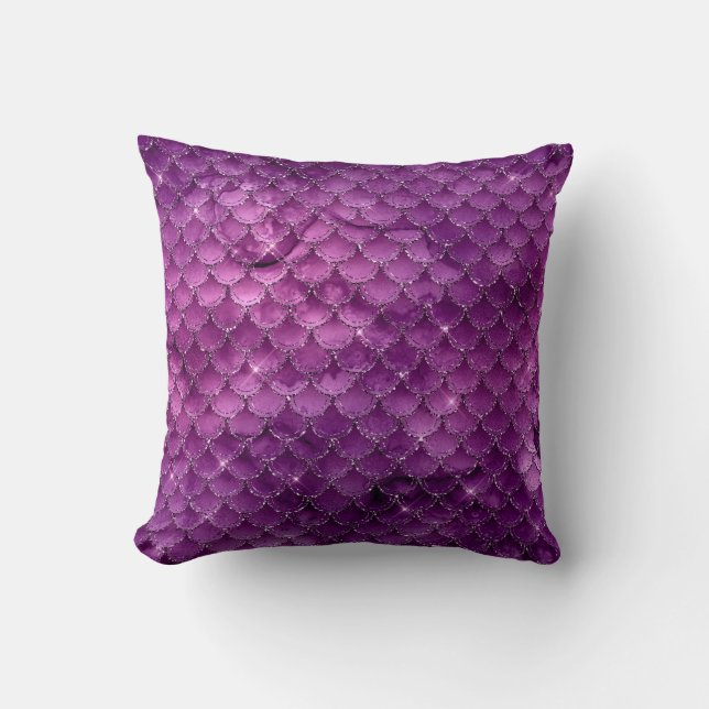 Purple Ombre Glam Mermaid Scales Pattern Cushion (Front)