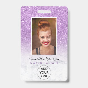 Purple ombre glitter marble logo employee photo ID badge