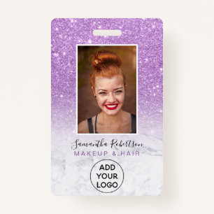 Purple ombre glitter marble logo employee photo ID badge