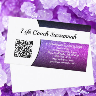 Purple Ombre Glitter QR Code Professional  Business Card