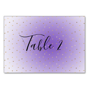 Purple Ombre Gold Hearts Table Number