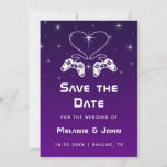 Purple Ombre Gradient Gamer Gaming Nerdy Geek Cute Save The Date<br><div class="desc">Surprise your guests with these fun Save the Date cards featuring romantic gaming illustration. Easily add your info by clicking on the "personalise this template" option.</div>