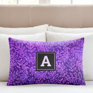 Purple ombre leaf pattern monogram bold modern pillowcase