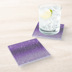 Purple Ombre Sparkle Glitter         Glass Coaster