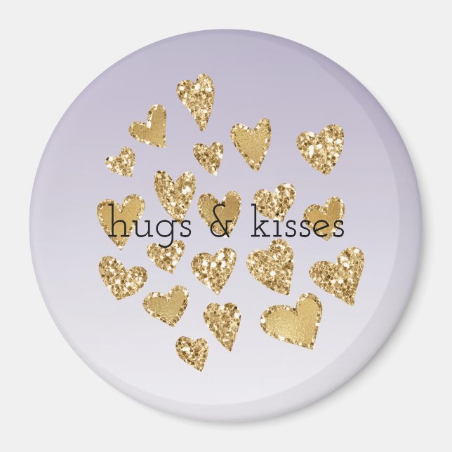 Purple Ombre Sparkle Gold Glitter Hearts Magnet (Front)