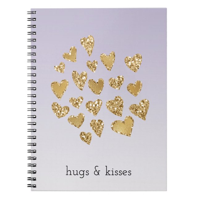 Purple Ombre Sparkle Gold Glitter Hearts Notebook (Front)