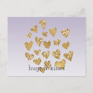 Purple Ombre Sparkle Gold Glitter Hearts Postcard