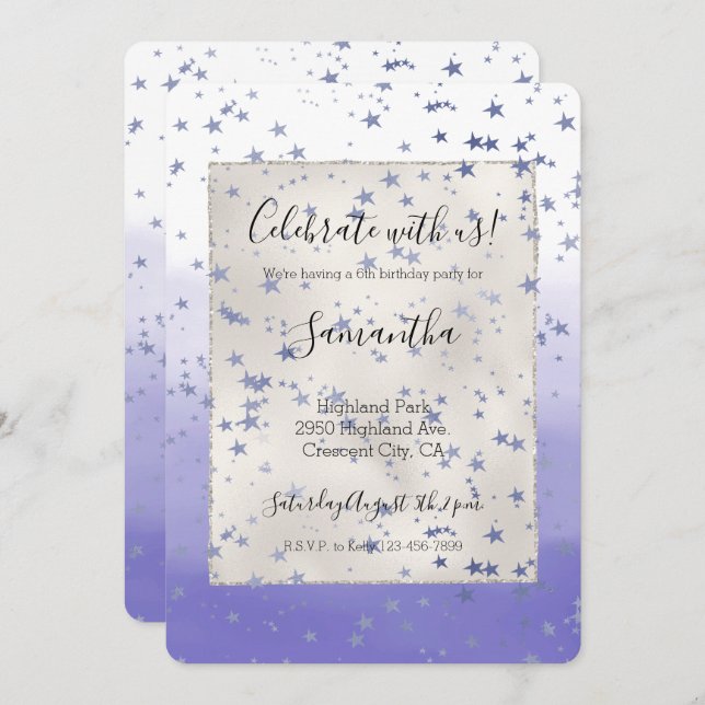 Purple Ombre Stars Invitation (Front/Back)
