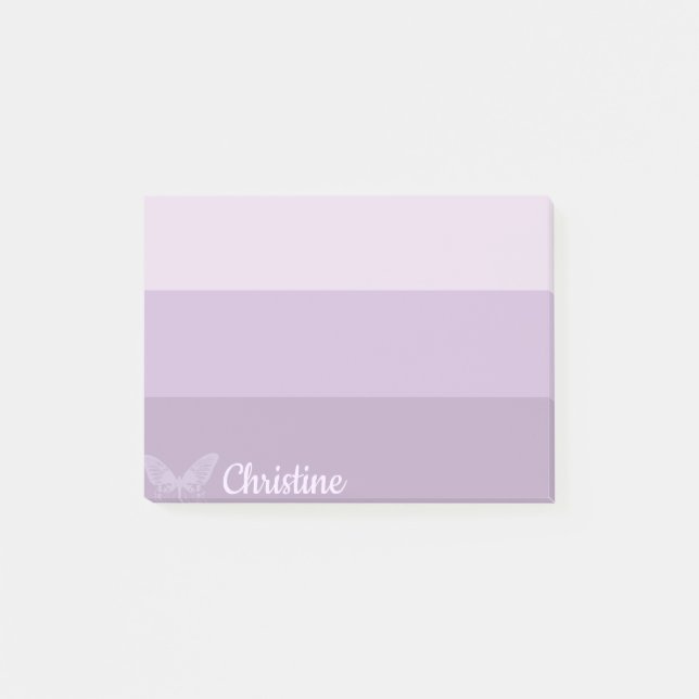 Purple Ombre Striped Butterfly Personalised Post-it Notes (Front)
