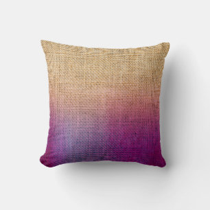 Purple Ombre Watercolor Rustic Burlap Accent Cushion